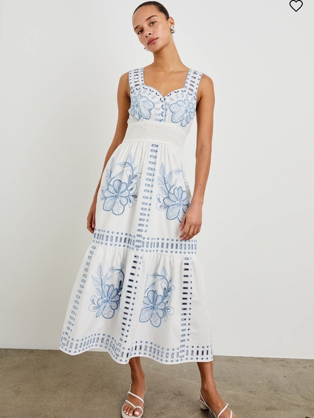 Rails Fawn Embroidered Midi Dress White Blue Sweetheart Cotton Eyelet XS Like Ne